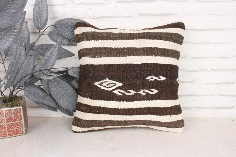 Pillow Sham, Turkish Kilim Pillow, 16x16 White Pillow Case, Ottoman Cushion Cover, Accent Throw Pillow Sham, Throw Kilim Pillow, Kilim Cushion Sham - 1