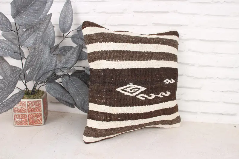 Pillow Sham, Turkish Kilim Pillow, 16x16 White Pillow Case, Ottoman Cushion Cover, Accent Throw Pillow Sham, Throw Kilim Pillow, Kilim Cushion Sham - 3