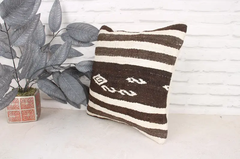 Pillow Sham, Turkish Kilim Pillow, 16x16 White Pillow Case, Ottoman Cushion Cover, Accent Throw Pillow Sham, Throw Kilim Pillow, Kilim Cushion Sham - 4