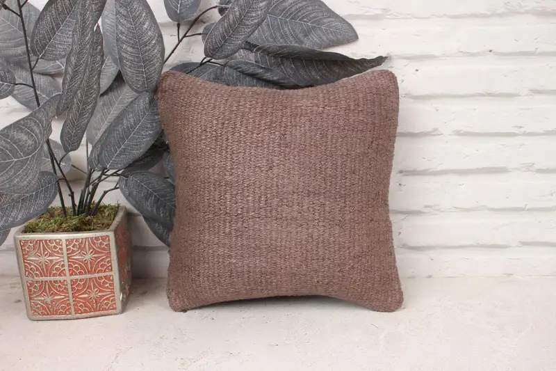Boho Pillow Sham Cover, 12x12 Brown Pillow Case, Turkish Kilim Pillow, Yoga Pillow Case, Pillow for Sofa, Cushion Cover - 1