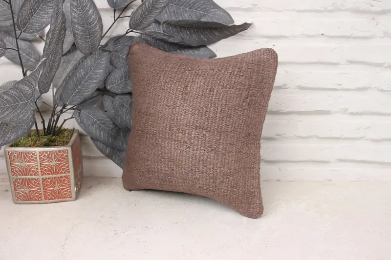 Boho Pillow Sham Cover, 12x12 Brown Pillow Case, Turkish Kilim Pillow, Yoga Pillow Case, Pillow for Sofa, Cushion Cover - 4