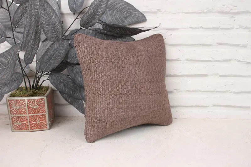Boho Pillow Sham Cover, 12x12 Brown Pillow Case, Turkish Kilim Pillow, Yoga Pillow Case, Pillow for Sofa, Cushion Cover - 3