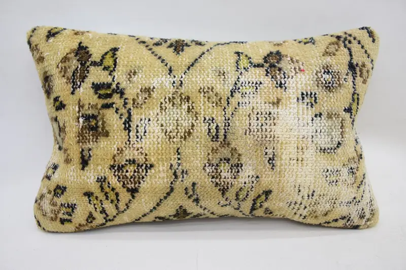 Throw Antique Pillow Cover, Beige 12x20 inch Cushion Case, Sunroom Striped Cushion - 1