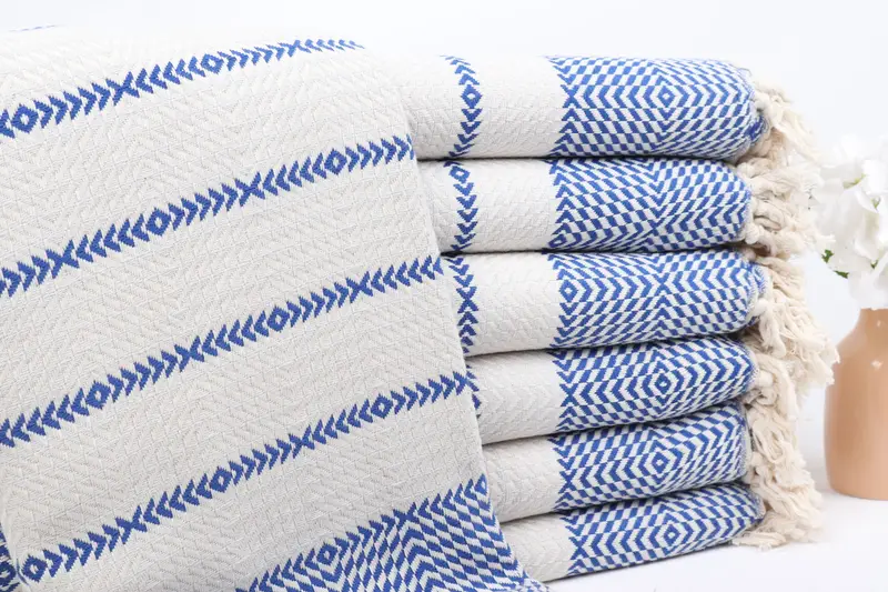 Turkish Towels Beach Monogrammed Cotton Sax Blue Stripes, 40x79 Inches