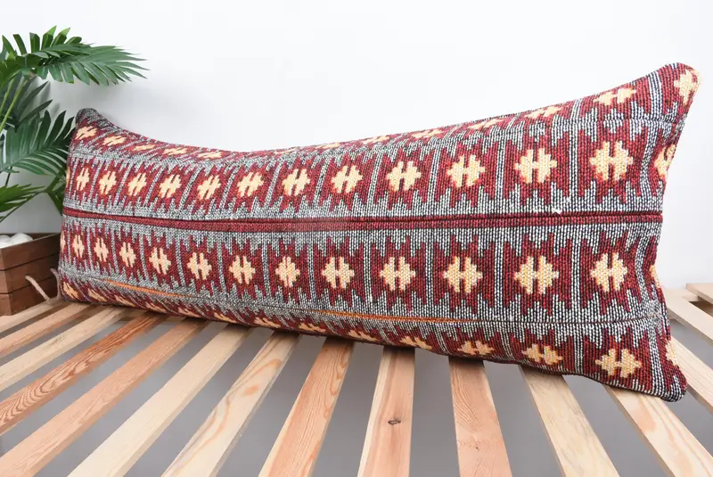 Luxury Pillow, Ethnical Kilim Rug Pillow, Crochet Pattern Pillow Sham, Vintage Kilim Pillow, Boho Pillow, 16x43 White Cushion Case, Cushion - 5