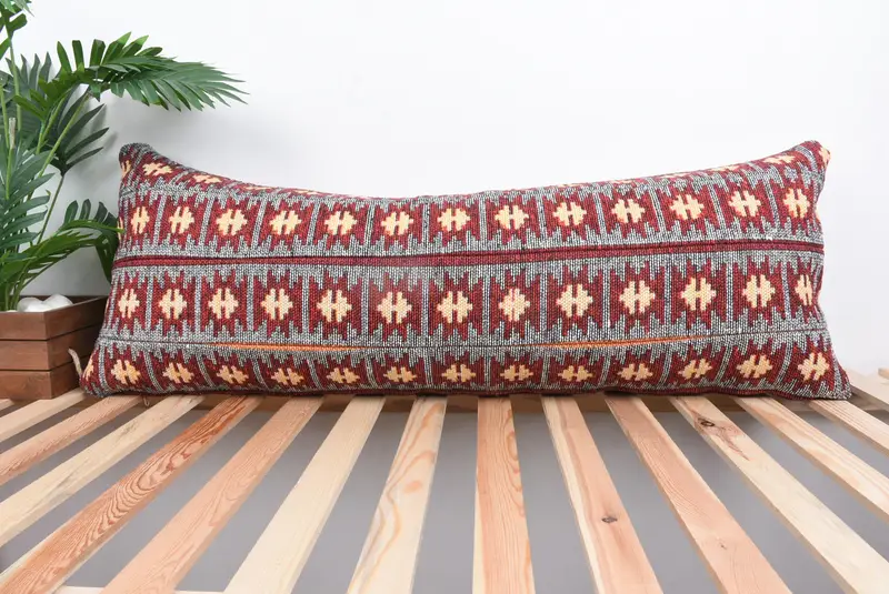 Luxury Pillow, Ethnical Kilim Rug Pillow, Crochet Pattern Pillow Sham, Vintage Kilim Pillow, Boho Pillow, 16x43 White Cushion Case, Cushion - 1