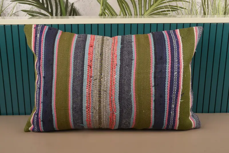 Green Vintage Gift Cushion Cover, 16x24 inch Anniversary Gift Striped Pillowcase - 1