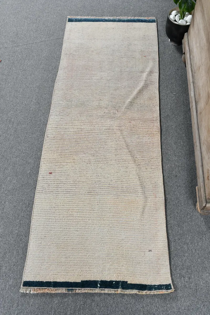 エレガントなベージュ&ブルーのラグ、1.9x5.5フィートの幾何学模様の花柄