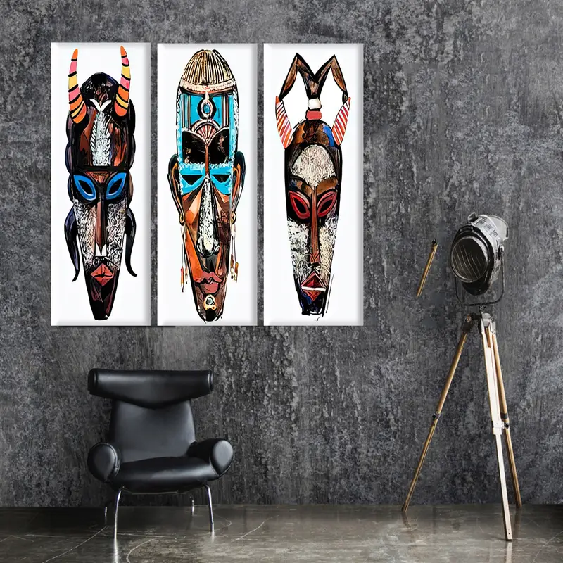 African Masks Canvas, African Interior Design, Afro Face Mask Poster, Ethnic African Masks, Nomadic Ethnic Decor, Tribal Masks Canvas, - 2