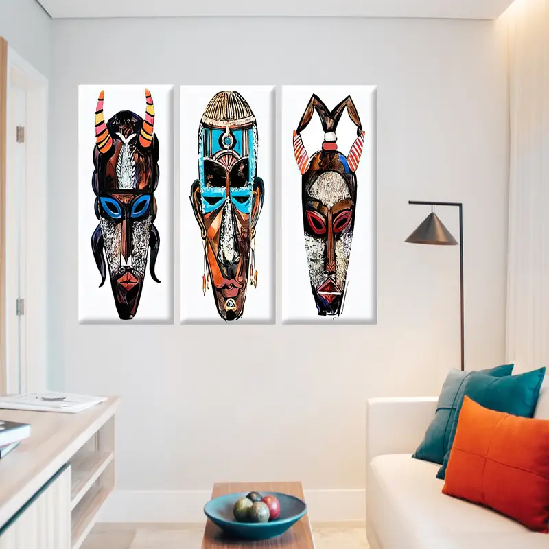 African Masks Canvas, African Interior Design, Afro Face Mask Poster, Ethnic African Masks, Nomadic Ethnic Decor, Tribal Masks Canvas, - 3