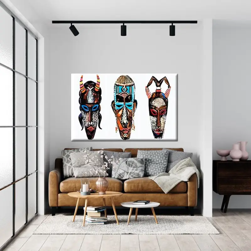 African Masks Canvas, African Interior Design, Afro Face Mask Poster, Ethnic African Masks, Nomadic Ethnic Decor, Tribal Masks Canvas, - 5