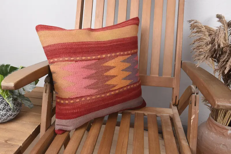 Cushion Cover, Interior Designer Pillow, Outdoor Cushion Cover, Pillow for Sofa, Handmade Kilim Cushion, 16x16 Red Cushion Cover, Car Cushion Case - 1