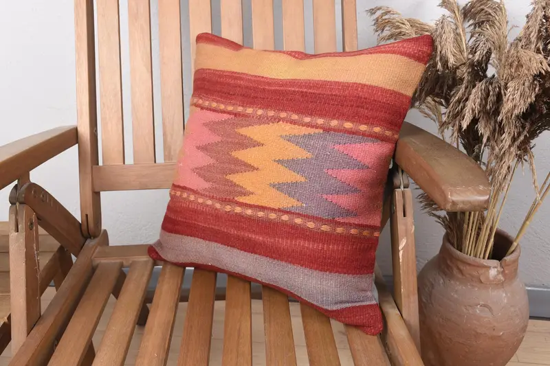 Cushion Cover, Interior Designer Pillow, Outdoor Cushion Cover, Pillow for Sofa, Handmade Kilim Cushion, 16x16 Red Cushion Cover, Car Cushion Case - 3
