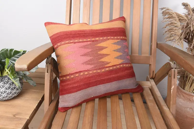Cushion Cover, Interior Designer Pillow, Outdoor Cushion Cover, Pillow for Sofa, Handmade Kilim Cushion, 16x16 Red Cushion Cover, Car Cushion Case - 2
