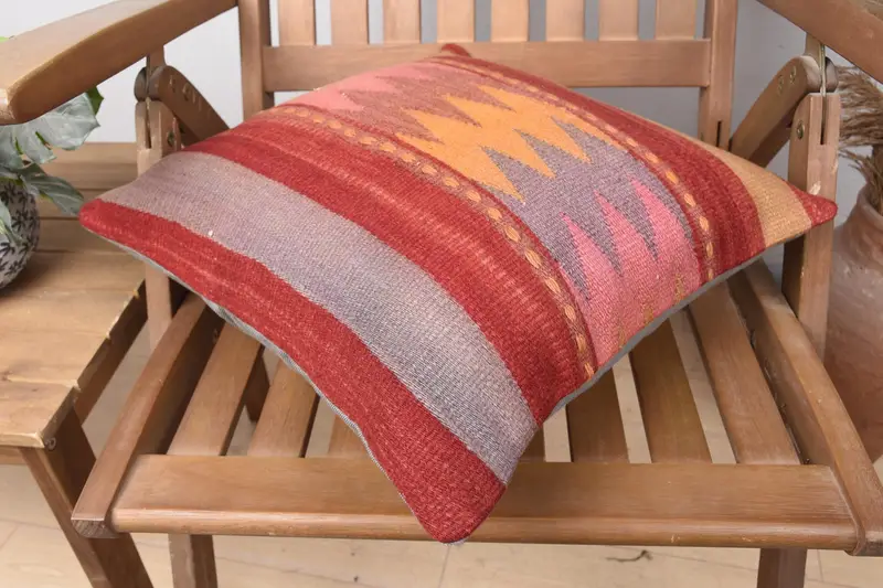 Cushion Cover, Interior Designer Pillow, Outdoor Cushion Cover, Pillow for Sofa, Handmade Kilim Cushion, 16x16 Red Cushion Cover, Car Cushion Case - 4
