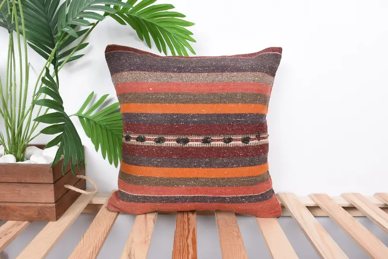 Accent Throw Cushion, Kilim Pillow, Pillow Cover, 16x16 Orange Pillow Cover, Natural Pillow Cover, Pillow for Sofa, Gift Pillow - 1
