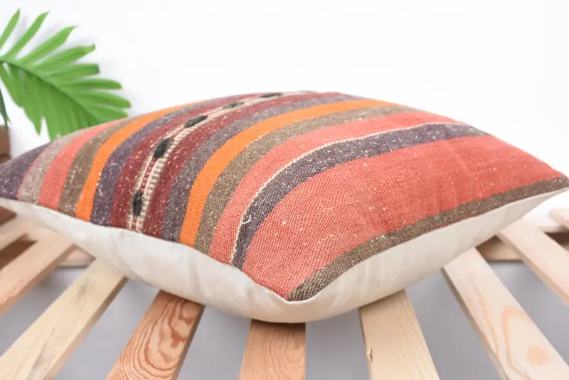 Accent Throw Cushion, Kilim Pillow, Pillow Cover, 16x16 Orange Pillow Cover, Natural Pillow Cover, Pillow for Sofa, Gift Pillow - 6