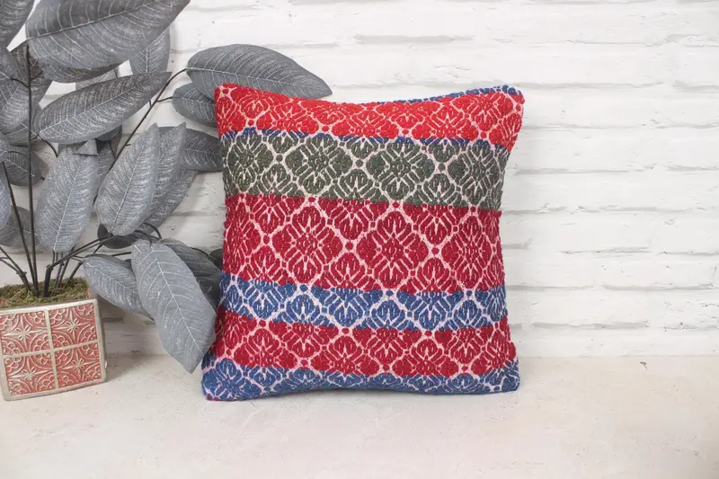Almohada para sofá, cubierta de simulación de almohada boho, simulacro de almohada, almohada roja 14x14, caja de almohada pastel, cubierta de almohada, simulacro de cojín de kilim - 1