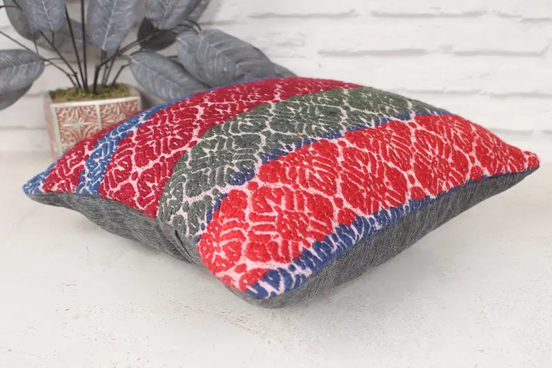 Almohada para sofá, cubierta de simulación de almohada boho, simulacro de almohada, almohada roja 14x14, caja de almohada pastel, cubierta de almohada, simulacro de cojín de kilim - 6