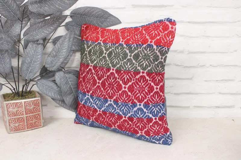 Almohada para sofá, cubierta de simulación de almohada boho, simulacro de almohada, almohada roja 14x14, caja de almohada pastel, cubierta de almohada, simulacro de cojín de kilim - 4