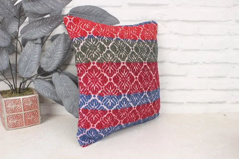 Almohada para sofá, cubierta de simulación de almohada boho, simulacro de almohada, almohada roja 14x14, caja de almohada pastel, cubierta de almohada, simulacro de cojín de kilim - 3