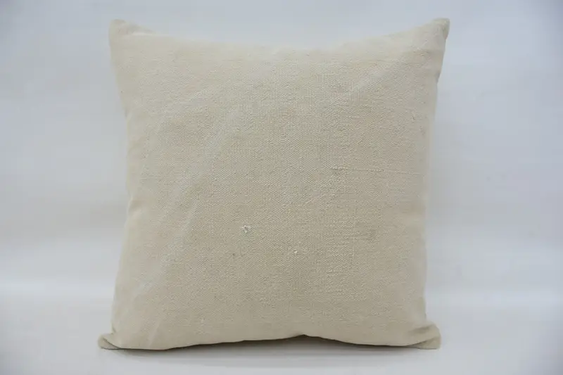 18x18 inch Vintage Antique Cushion Cover, Plaid TexturedBeige Pillow Cover - 1