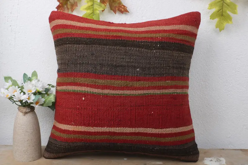 16x16 Red Pillow Case, Vintage Kilim Pillow, Pillow, Vintage Kilim Throw Pillow, Bench Pillow Sham, Gift Pillow, Outdoor Patio Cushion Cover - 2