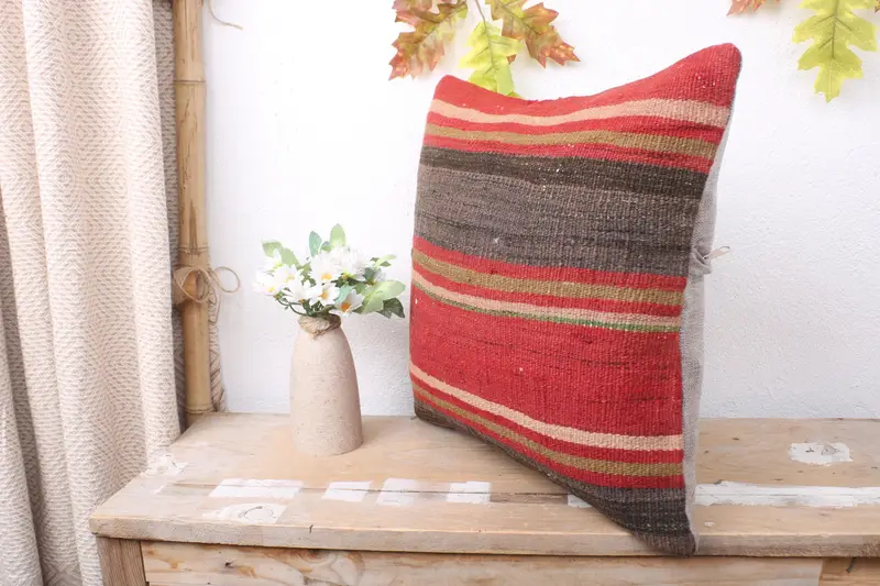 16x16 Red Pillow Case, Vintage Kilim Pillow, Pillow, Vintage Kilim Throw Pillow, Bench Pillow Sham, Gift Pillow, Outdoor Patio Cushion Cover - 4