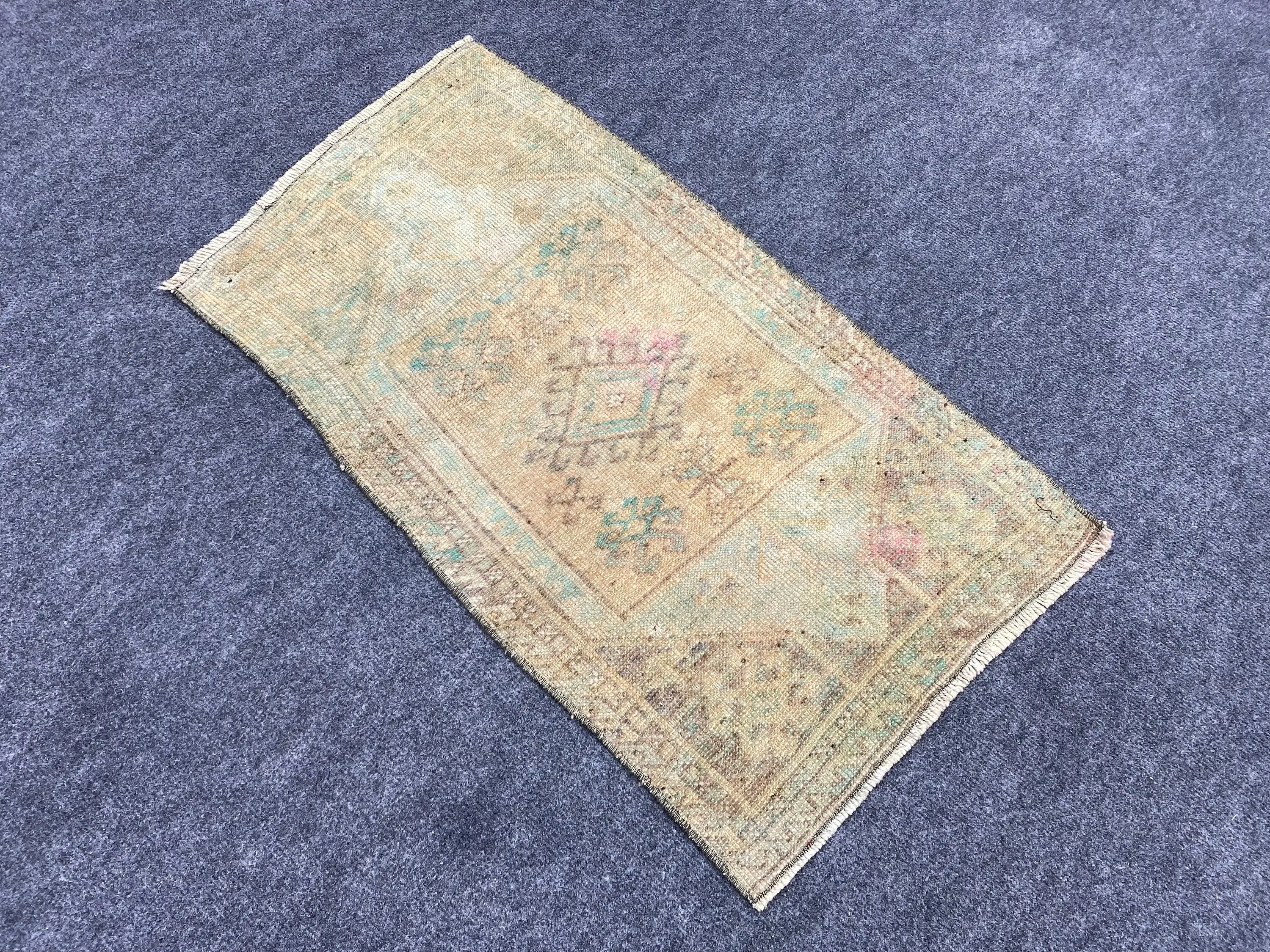 1.5x2.8 ft Vintage Small Rug, Turkish Brown Abstract Rug - 1