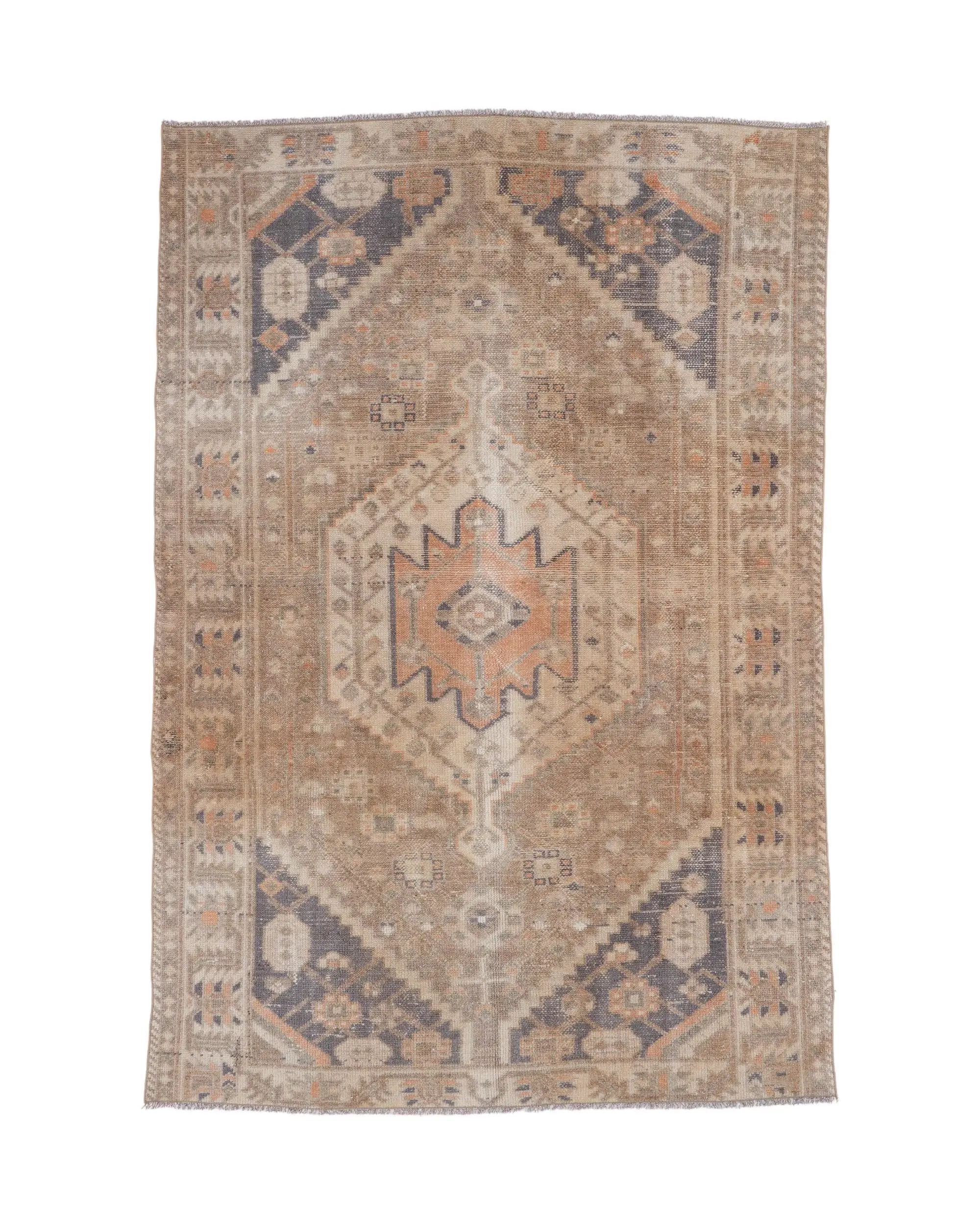 Turkish 6x9 ft Rug, Large Vintage Rug, Brown Orange Oriental Wool Rug - 1