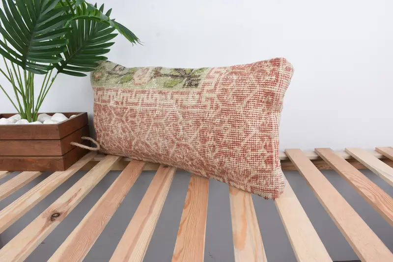 Bright Pillow Sham, Aesthetic Pillow, Boho Pillow Sham Cover, Cushion Case, Throw Kilim Pillow, 12x24 Red Pillow Sham, Turkish Kilim Pillow - 5