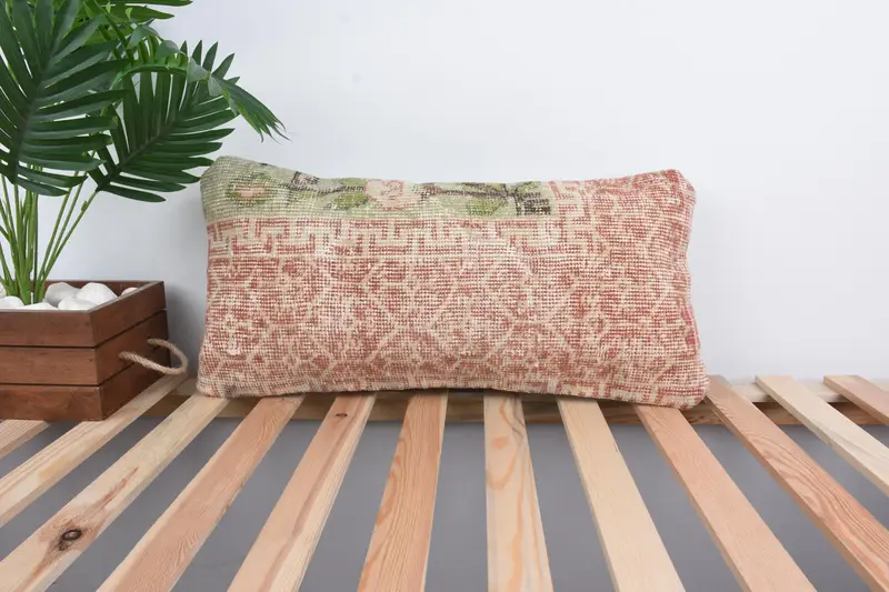 Bright Pillow Sham, Aesthetic Pillow, Boho Pillow Sham Cover, Cushion Case, Throw Kilim Pillow, 12x24 Red Pillow Sham, Turkish Kilim Pillow - 1