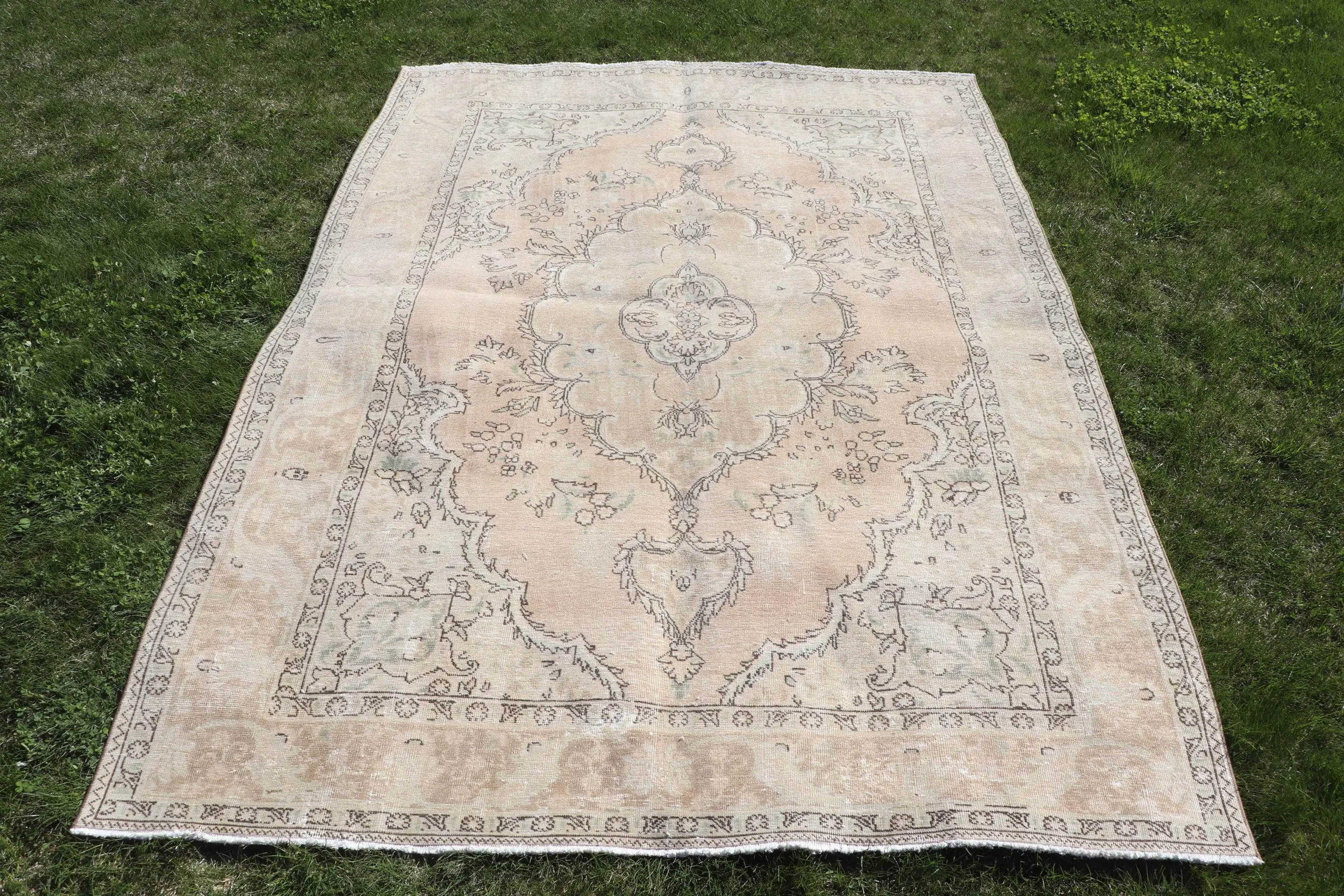 6.4x9.4 ft Eski Türk Halısı, Büyük Halı, Kahverengi Yün Halı - 1