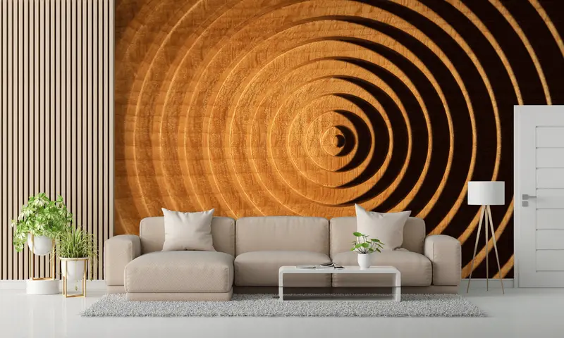 Çağdaş Baskılı Duvar Kağıdı: Trendy Ahşap Doku ve Geometrik Şekiller