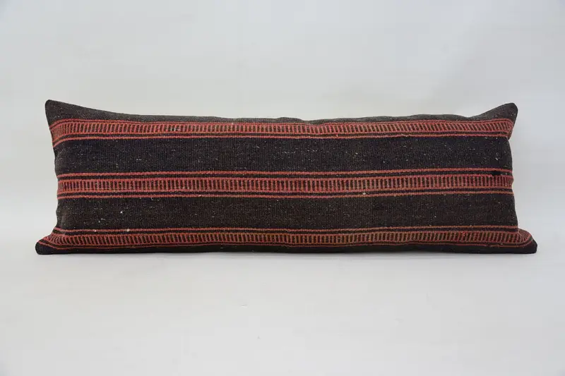 Wool Turkish Cushion Case, Halloween Gift Brown Striped Antique Pillow - 1