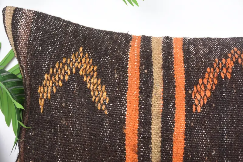 Vintage Kilim Pillow, Authentic Cushion, Lounge Throw Cushion Case, 16x48 Brown Pillow Sham, Kilim Cushion Sham, Pillow Cover, Boho Pillow - 2