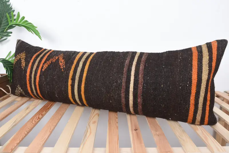 Vintage Kilim Pillow, Authentic Cushion, Lounge Throw Cushion Case, 16x48 Brown Pillow Sham, Kilim Cushion Sham, Pillow Cover, Boho Pillow - 5