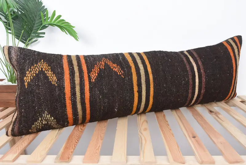 Vintage Kilim Pillow, Authentic Cushion, Lounge Throw Cushion Case, 16x48 Brown Pillow Sham, Kilim Cushion Sham, Pillow Cover, Boho Pillow - 4
