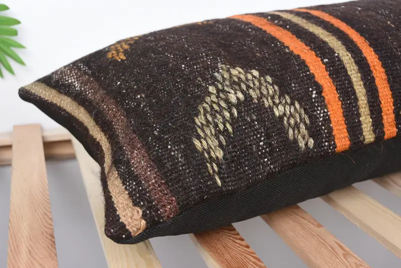 Vintage Kilim Pillow, Authentic Cushion, Lounge Throw Cushion Case, 16x48 Brown Pillow Sham, Kilim Cushion Sham, Pillow Cover, Boho Pillow - 6