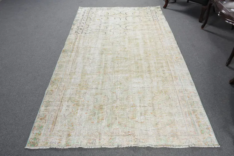 Alfombra turca de área 4,6x8,2 pies (139x251 cm), alfombra vintage oriental blanca Oushak - 1
