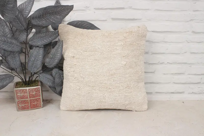 Vintage Kilim Throw Pillow, 16x16 Beige Cushion Cover, Interior Designer Pillow, Retro Pillow Cover, Pillow, Turkish Pillow, Authentic Pillow Cover - 1