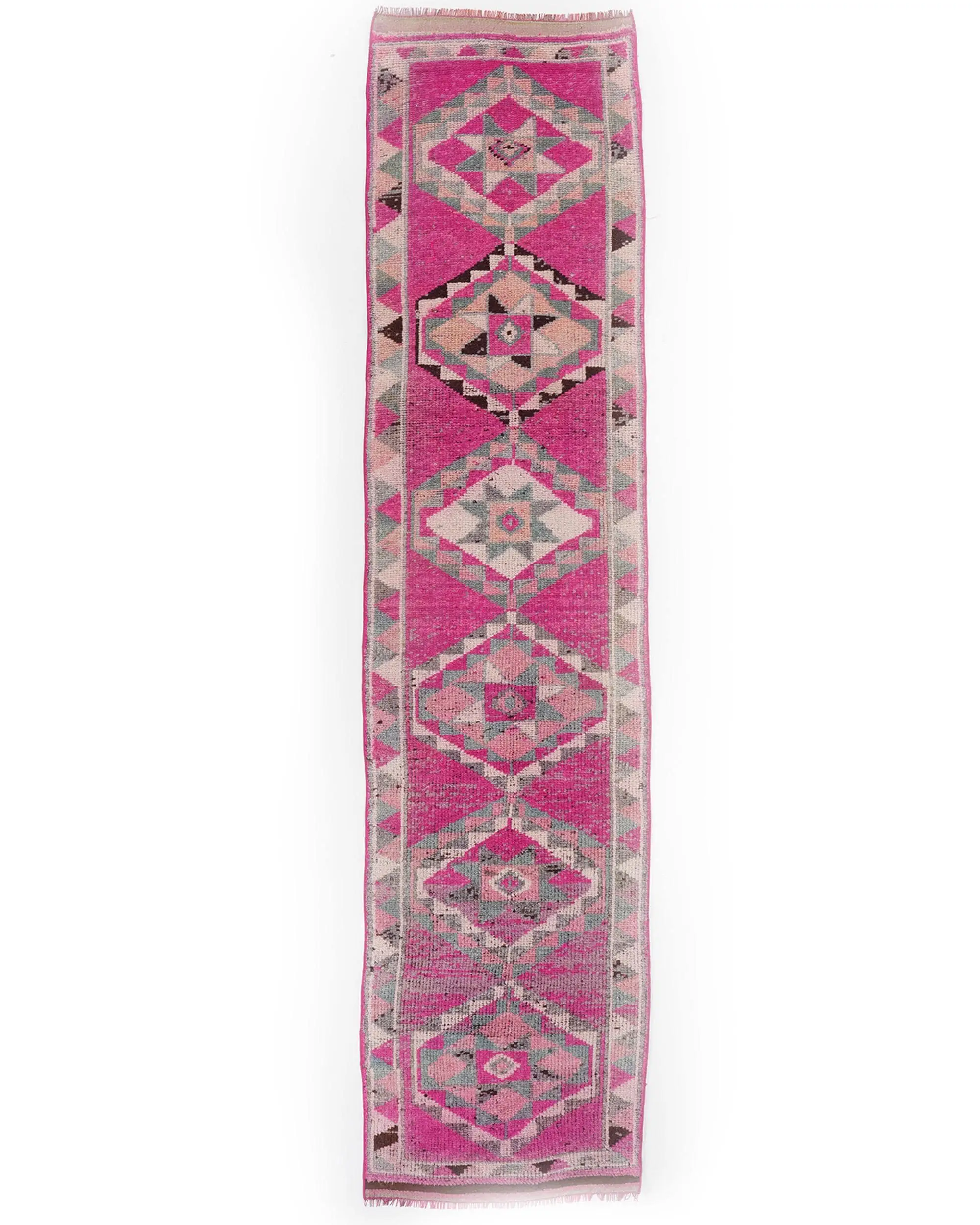 2.4x11.6 ft Vintage Runner Rug, Pink Gray Turkish Wool Rug - 1