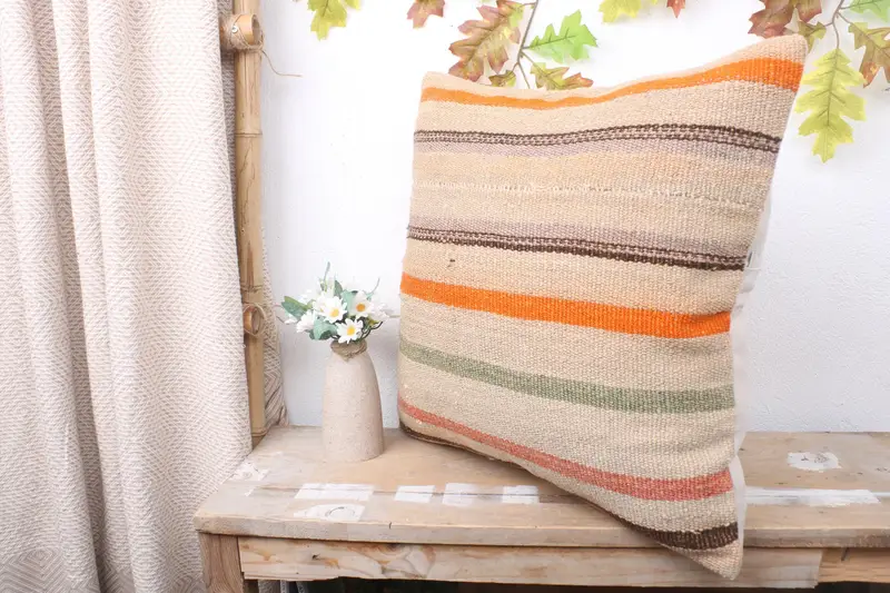 Floor Cushion Case, Vintage Kilim Pillow, Wool Kilim Pillow Pillow, 20x20 White Cushion Cover, Turkish Kilim Pillow, Pillow for Couch, Pillow - 4
