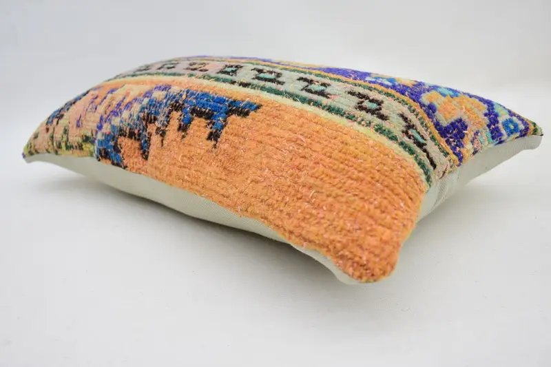 Pillow Sham, Toss Cushion Cover, Handmade Kilim Cushion, Kilim Pillow Cover, 12x20 Orange Cushion Cover, Vintage Kilim Throw Pillow - 5
