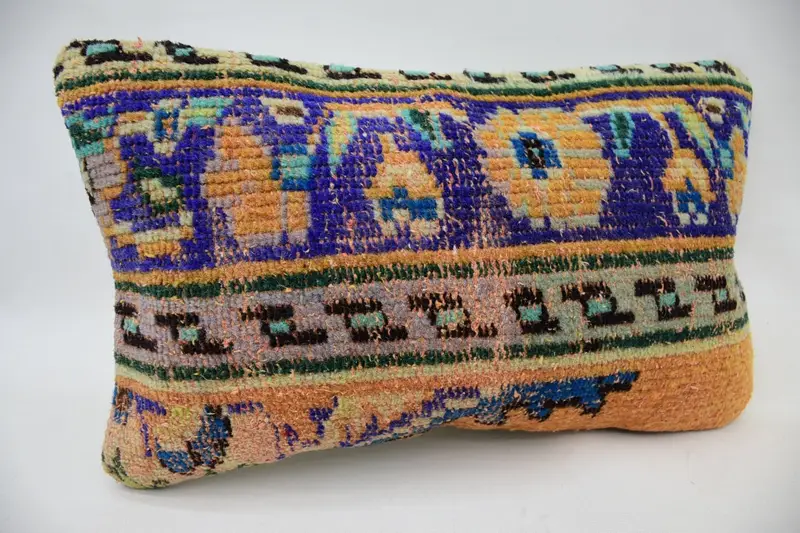 Pillow Sham, Toss Cushion Cover, Handmade Kilim Cushion, Kilim Pillow Cover, 12x20 Orange Cushion Cover, Vintage Kilim Throw Pillow - 2