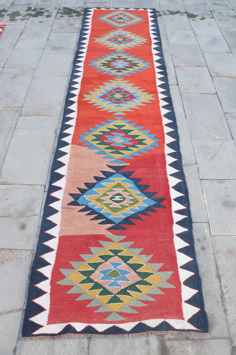 Mavi Ombré Halı, 2,6x11,1 ft Zarif Dekor