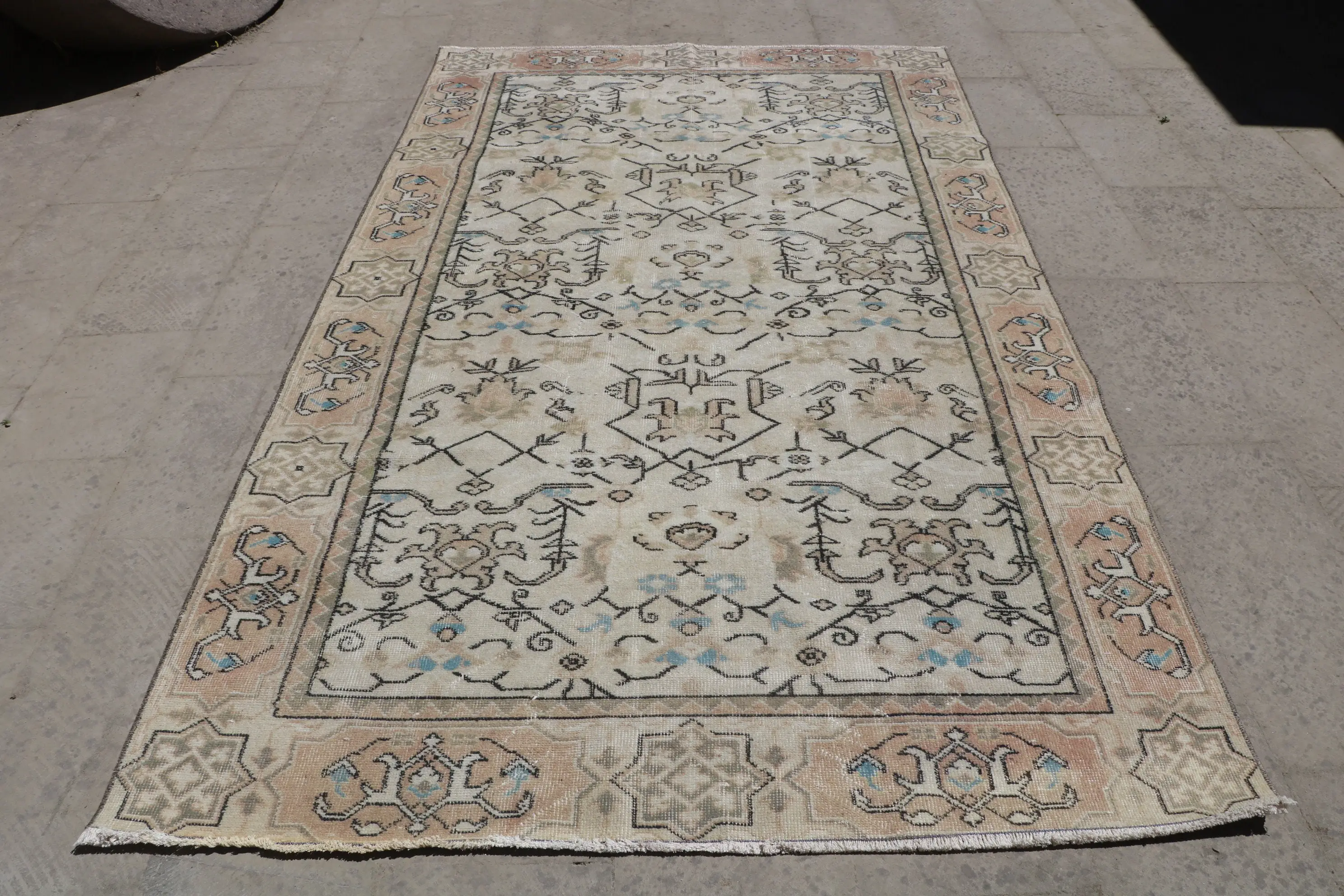 5,2x8,9 ft Vintage Teppich, türkischer großer Teppich, braun blauer Blumenteppich - 1