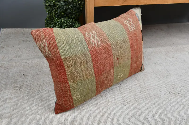 Crochet Pattern Pillow Cover, 16x24 Orange Pillow Case, Antique Pillows, Vintage Kilim Pillow, Handmade Kilim Cushion, Cushion Cover - 7