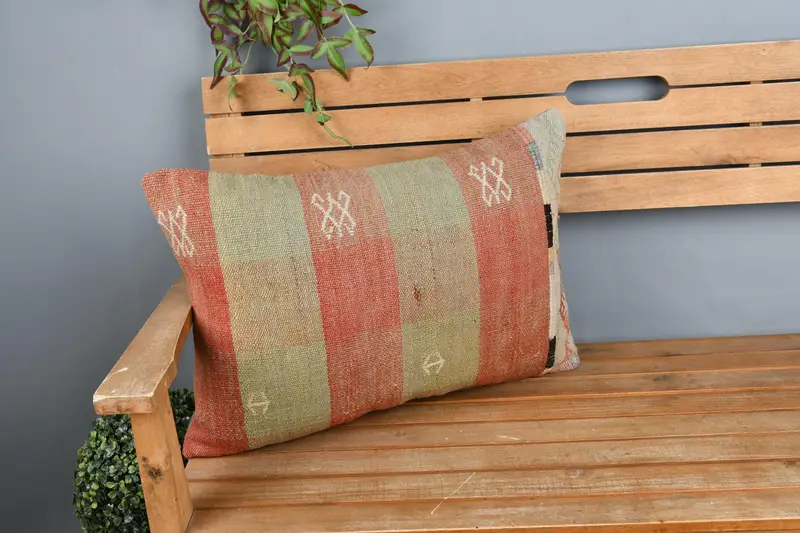 Crochet Pattern Pillow Cover, 16x24 Orange Pillow Case, Antique Pillows, Vintage Kilim Pillow, Handmade Kilim Cushion, Cushion Cover - 1