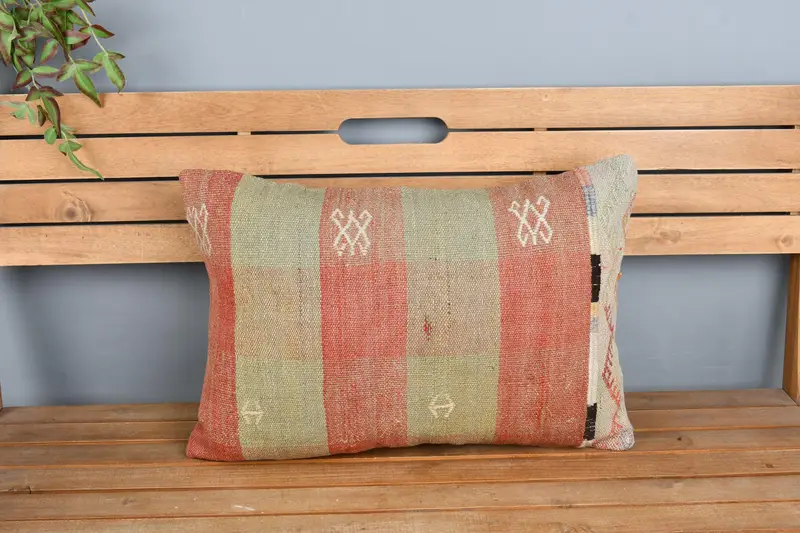 Crochet Pattern Pillow Cover, 16x24 Orange Pillow Case, Antique Pillows, Vintage Kilim Pillow, Handmade Kilim Cushion, Cushion Cover - 6